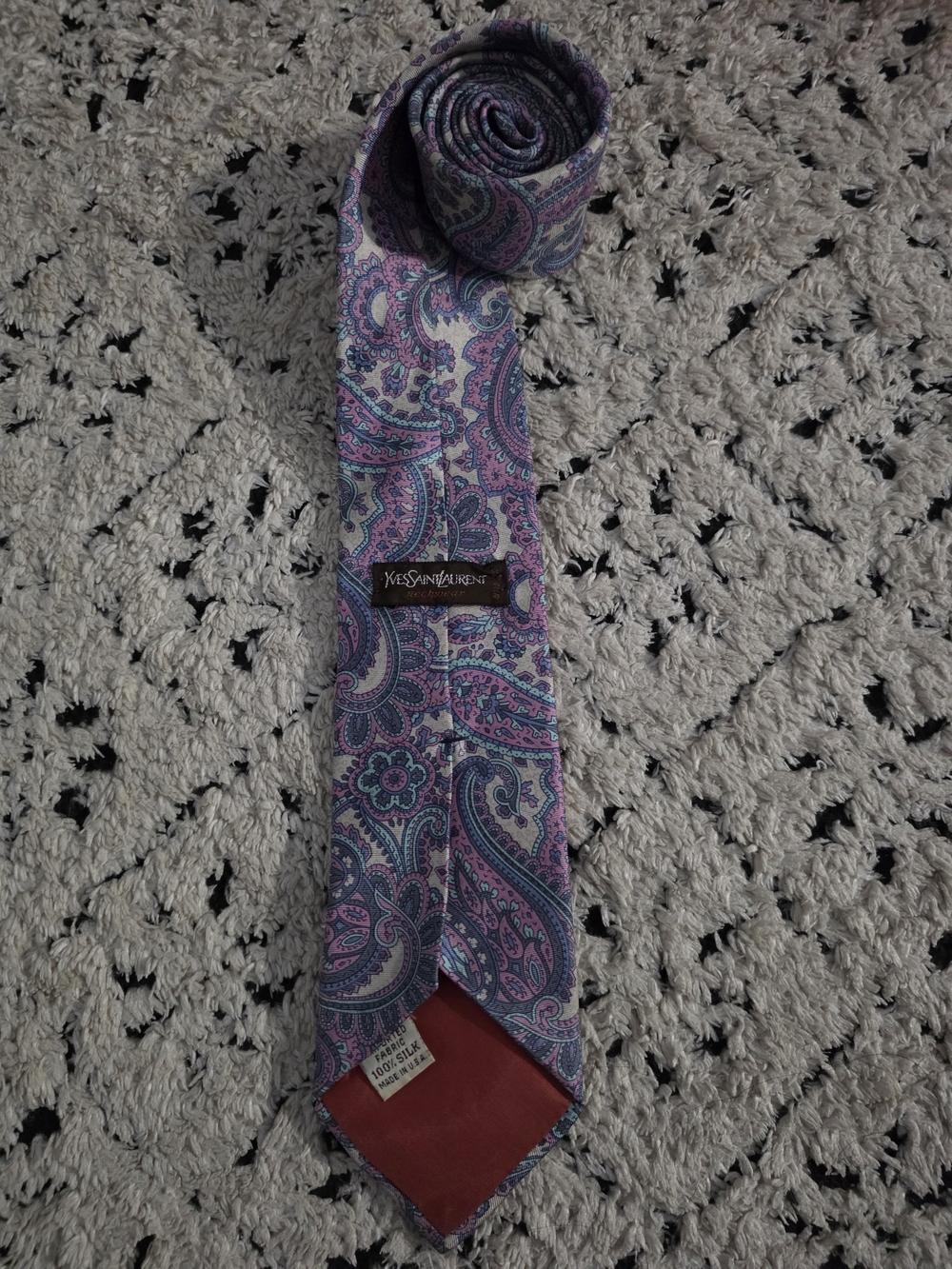 Yves Saint Laurent Lavender and Teal Paisley Silk Tie